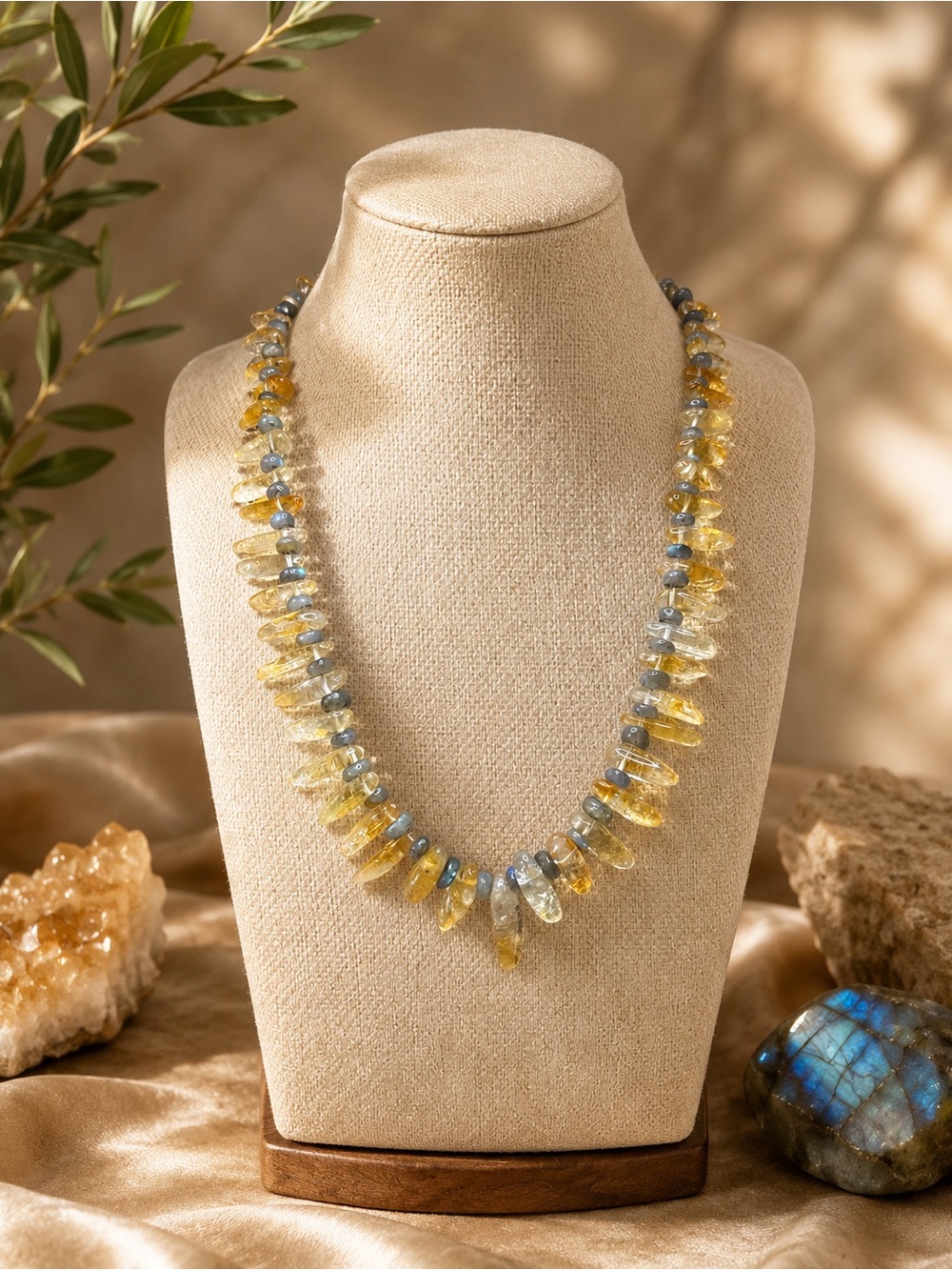 Citrine & Labradorite Gemstone Necklace 18’